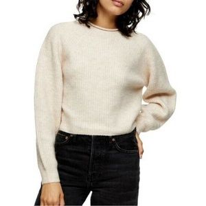 Topshop Cream Beige Crop Crew Neck Sweater US 4-6